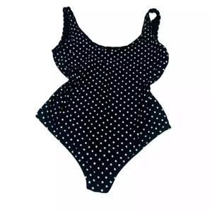 Basic Editions Womens Black White Polka Dot One-Piece Swimsuit Retro Size 18